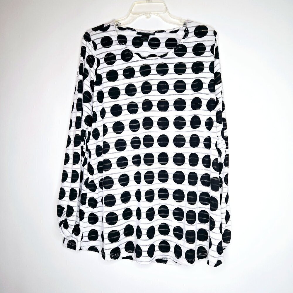 Ashley Stewart Black White Polka Dots Long Sleeve Blouse Top Sz 14/16